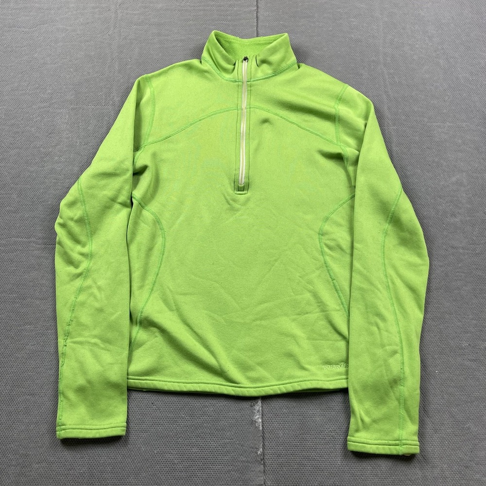 Patagonia Pullover Womens Small Green 1/4 Zip Stretch Fleece Thumb Holes Outdoor